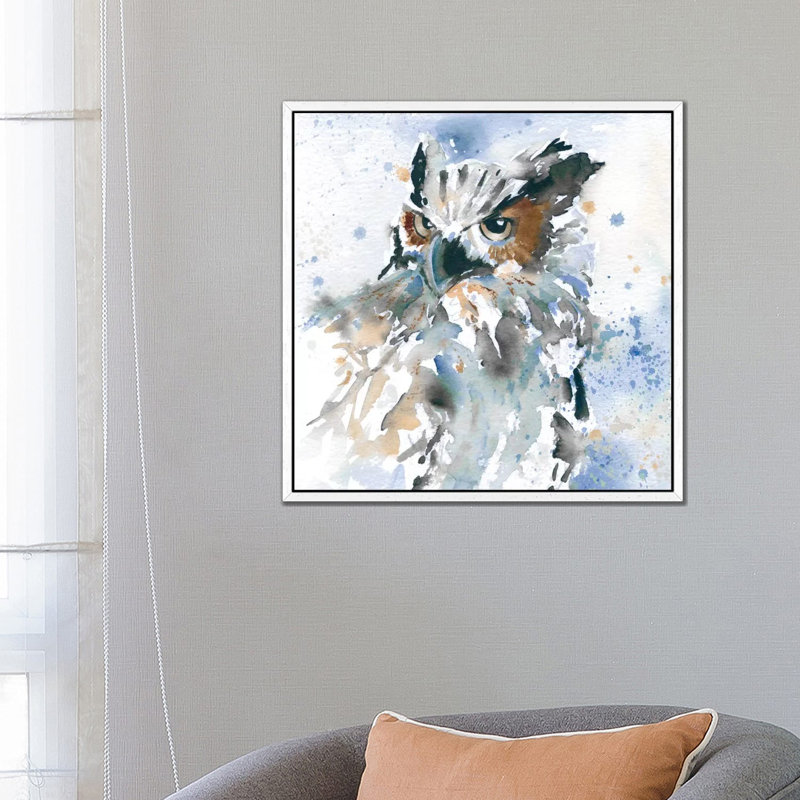 Owl On Blue by Carol Robinson - Painting on Canvas, 66.04 cm H x 66.04 cm W, White Framed Canvas