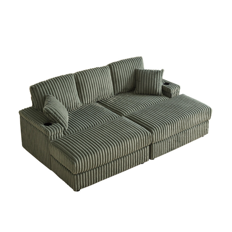 Chaise Lounger With Cupholders, Army Green Corduroy
