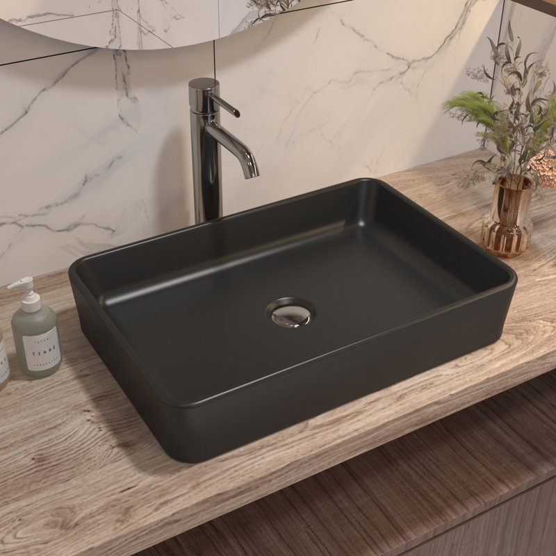 Lavabo de salle de bain vasque rectangulaire en porcelaine vitreuse 20 "x 14" Ally, Noir mat