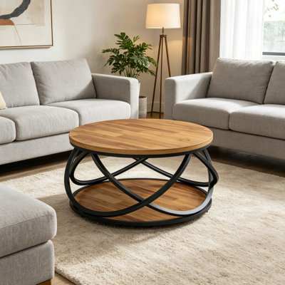 Cette table basse multifonctionnelle à rangement circulaire peut être utilisée comme table basse, table de canapé et temporairement utilisée comme petite table de salle à manger pour y placer des ustensiles de thé.