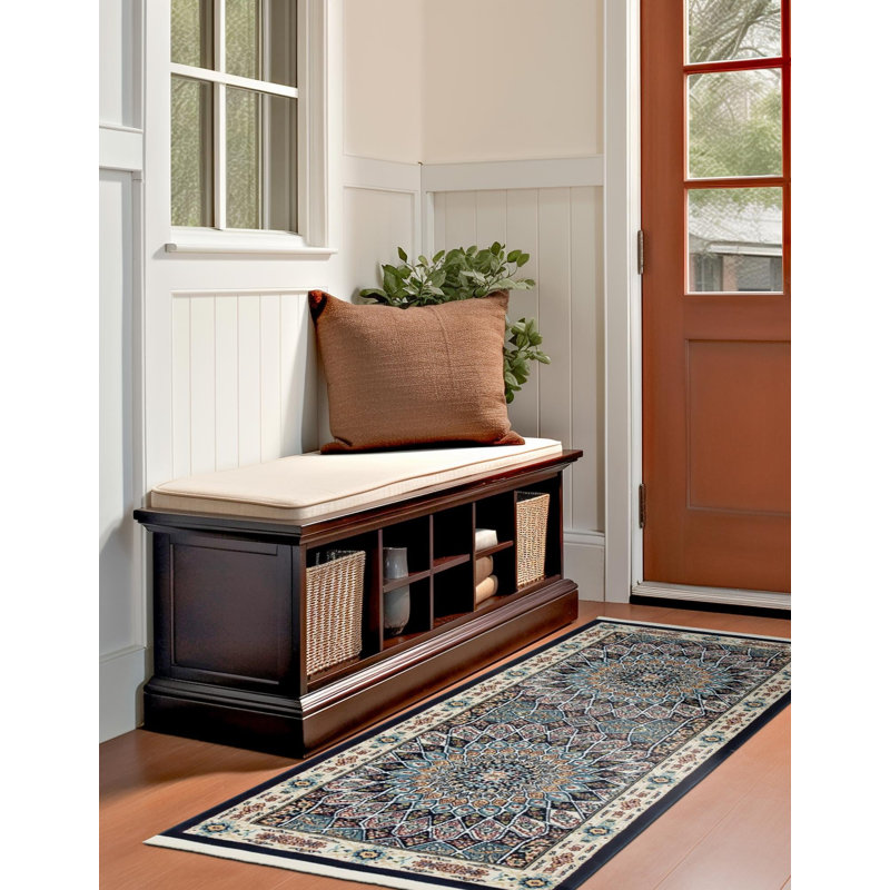 Tapis ivoire / bleu marine Jackson, Ivory/Navy, Runner 2'7" x 12'