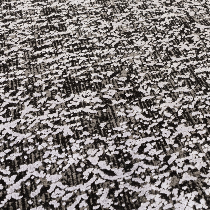 Aleeana Abstract Silver Black Area Rug, Rectangle 120 x 170cm