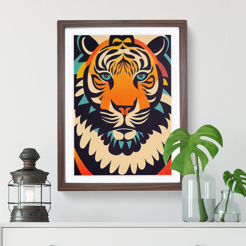 Tiger - Single Picture Frame Print, 64cm H x 46cm W x 2cm D, Walnut Framed