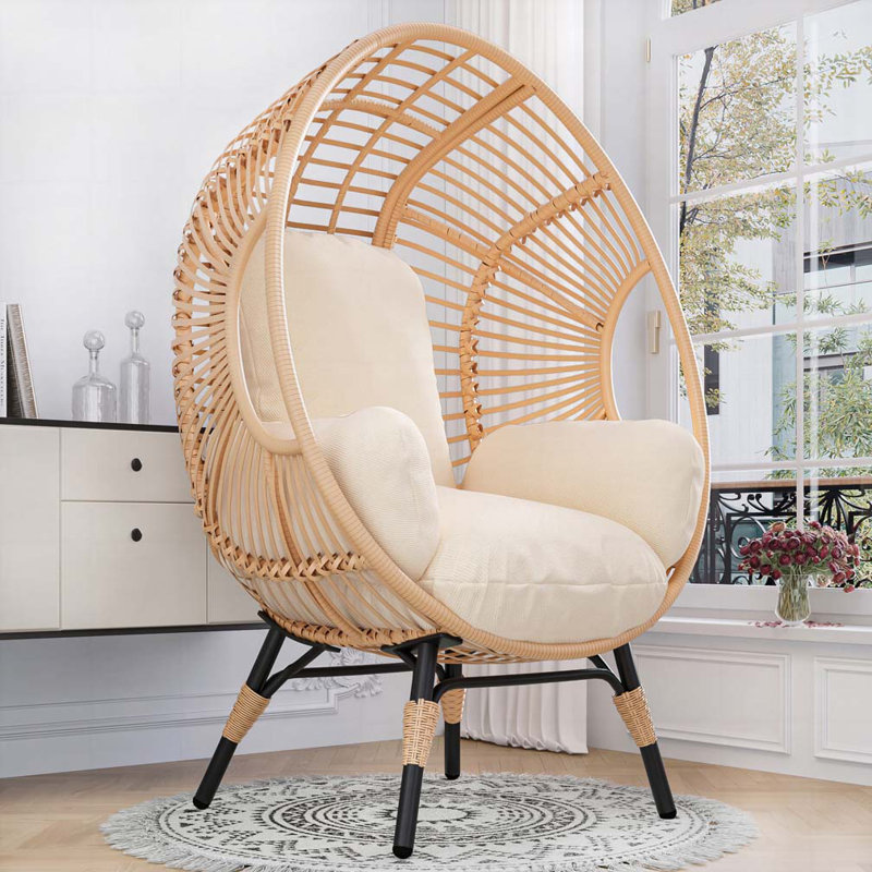 Fauteuil de patio en osier PE, Beige, Naturel