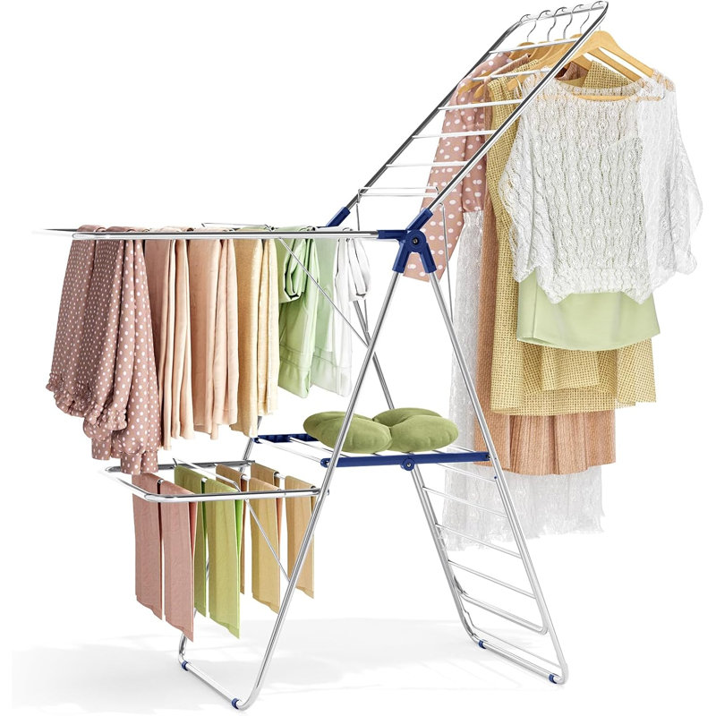 4‑Wing Foldble Clothes Airer, Height‑Adjustable, No‑Assembly Freestanding Metal Laundry Drying Rack for Indoor & Outdoor Family Use