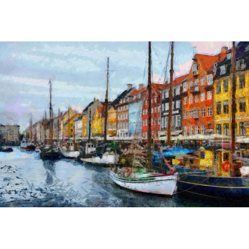 Painted Colorful European Riverside - Photographie sur toile tendue, H 12 po x l 18 po