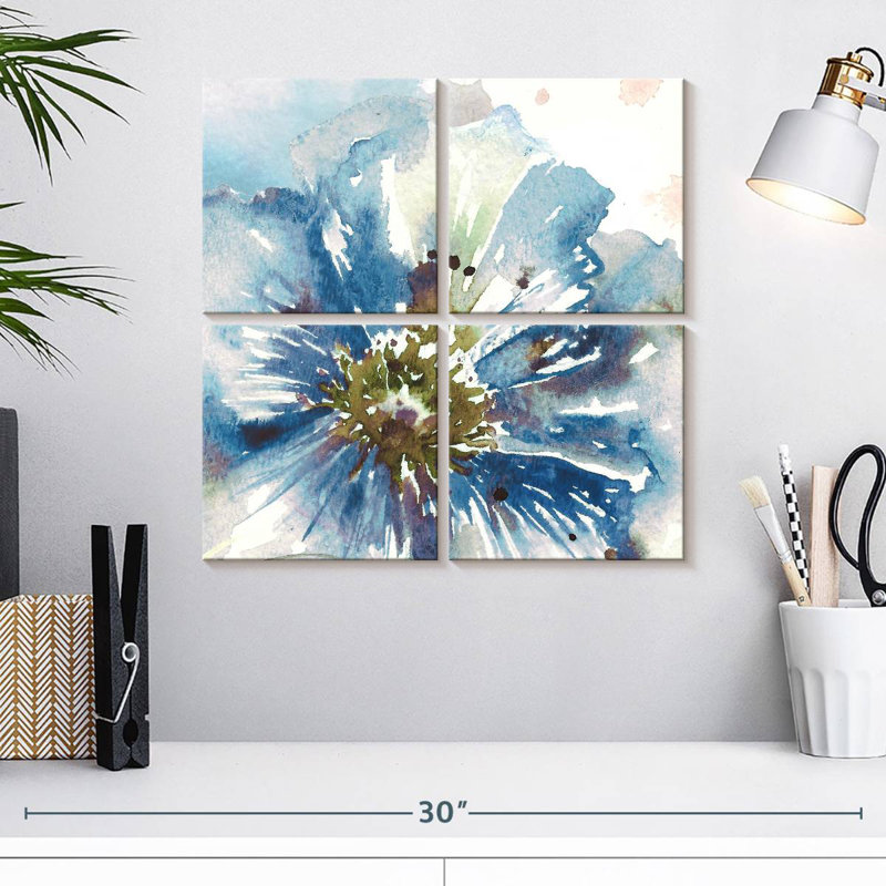 Harnek, aquarelle, bleu, coquelicot, gros plan, H 18 po x l 18 po