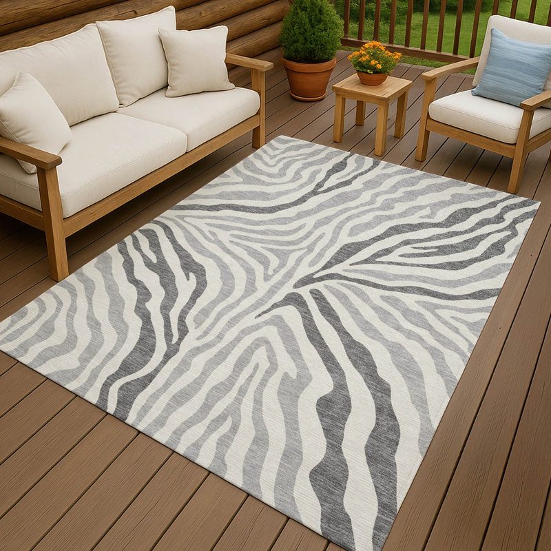 Machine Washable Indoor/Outdoor Chantille ACN2523 Animal Rug, Gray, Rectangle 8' x 10'