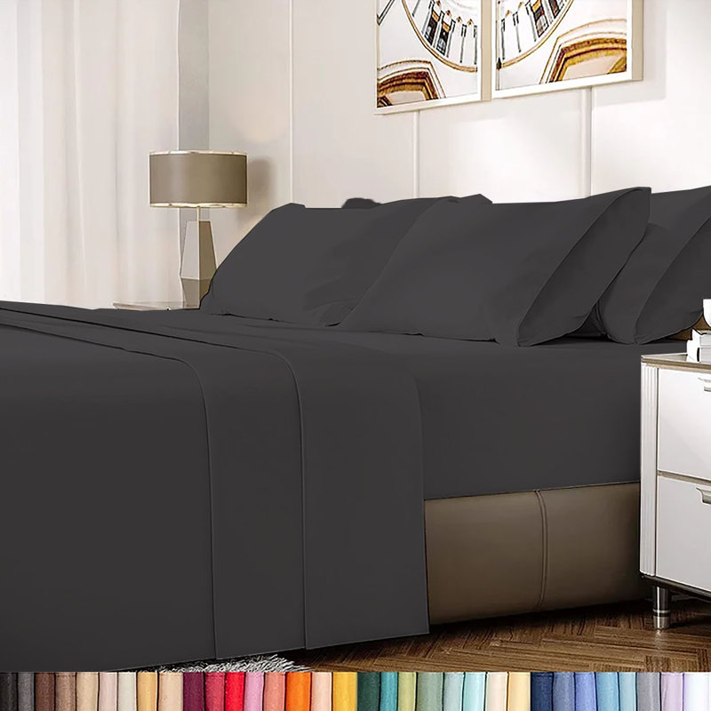 Ensemble de draps en rayonne de bambou 6 pièces , Ensemble de draps pour lit simple + un drap-housse, Gris foncé