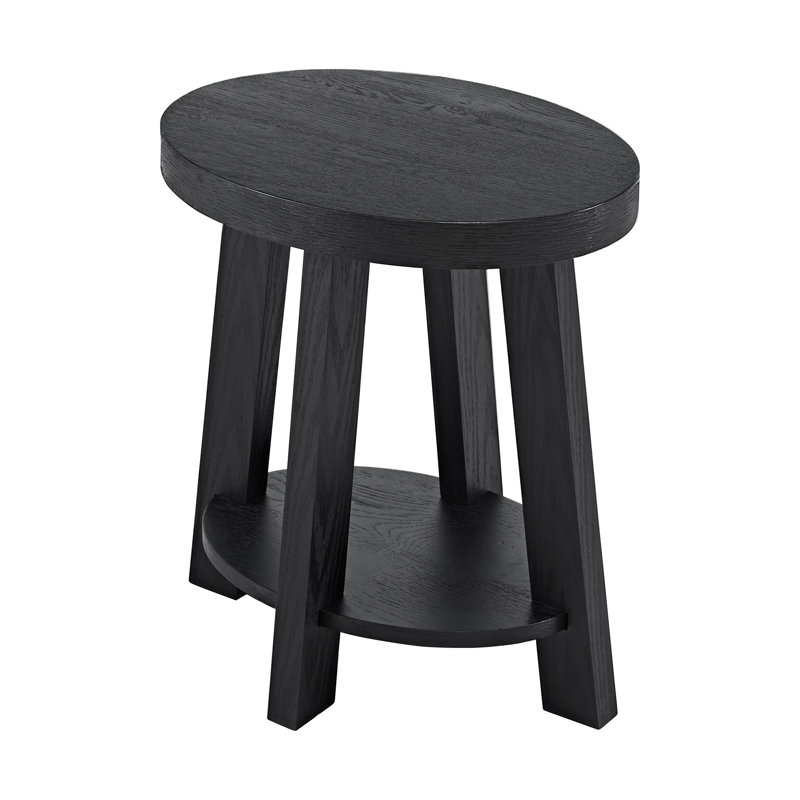 Table de bout ovale en bois naturel avec tablette Wiese, Noir
