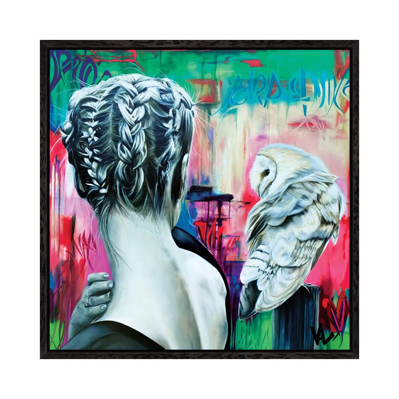 Unexpected Meeting by Val Escoubet - Painting on Canvas, 66.04cm H x 66.04cm W x 3.81cm D, Black Framed