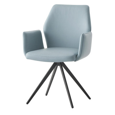 Segismunda Light Blue Leather & Black Finish Arm Chair W/Swivel