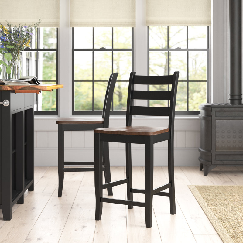 Teo Acacia Solid Wood Counter Stool with Solid Wood Frame, Black