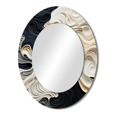 Black White Opt Art Rhythmic Pulses II - Black Bold & Eclectic Modern Oval Wall Mirror