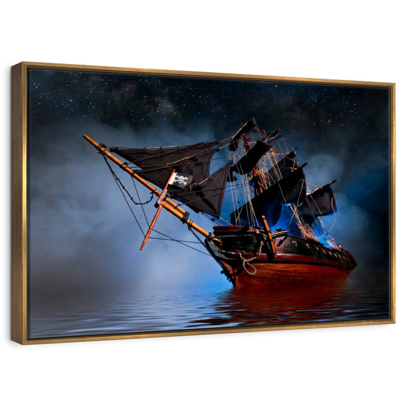 Bateau pirate, Cadre flottant doré, 13 po x 9 po