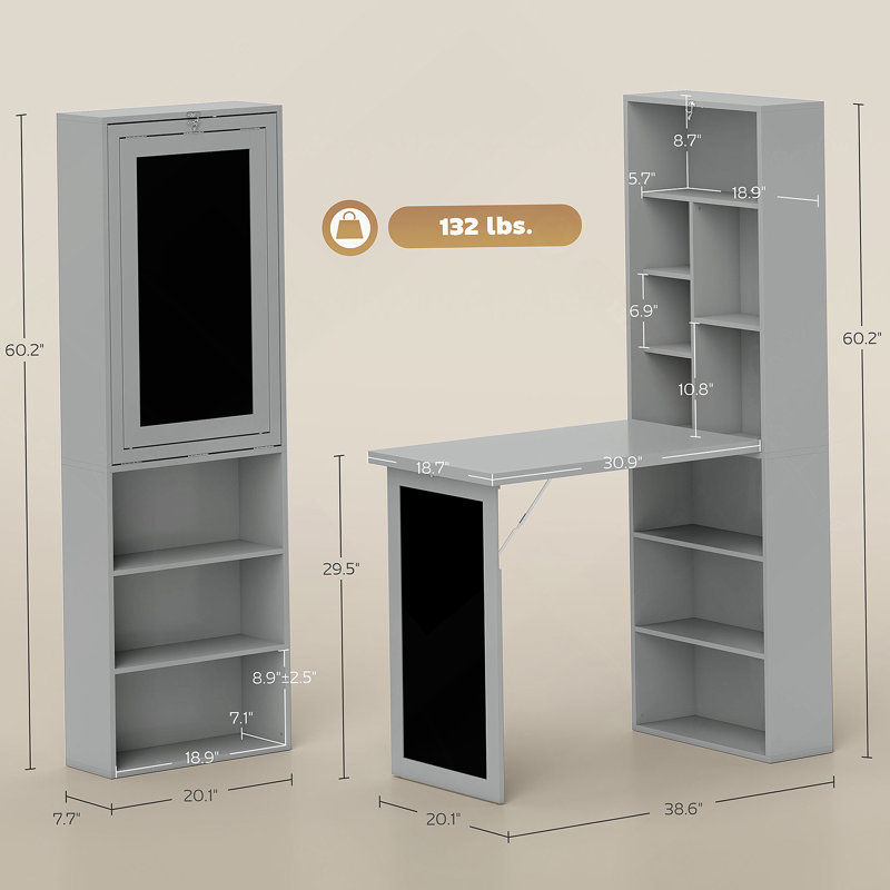 Bureau d'ordinateur pliable, bureau d'ordinateur mural, Gris anthracite