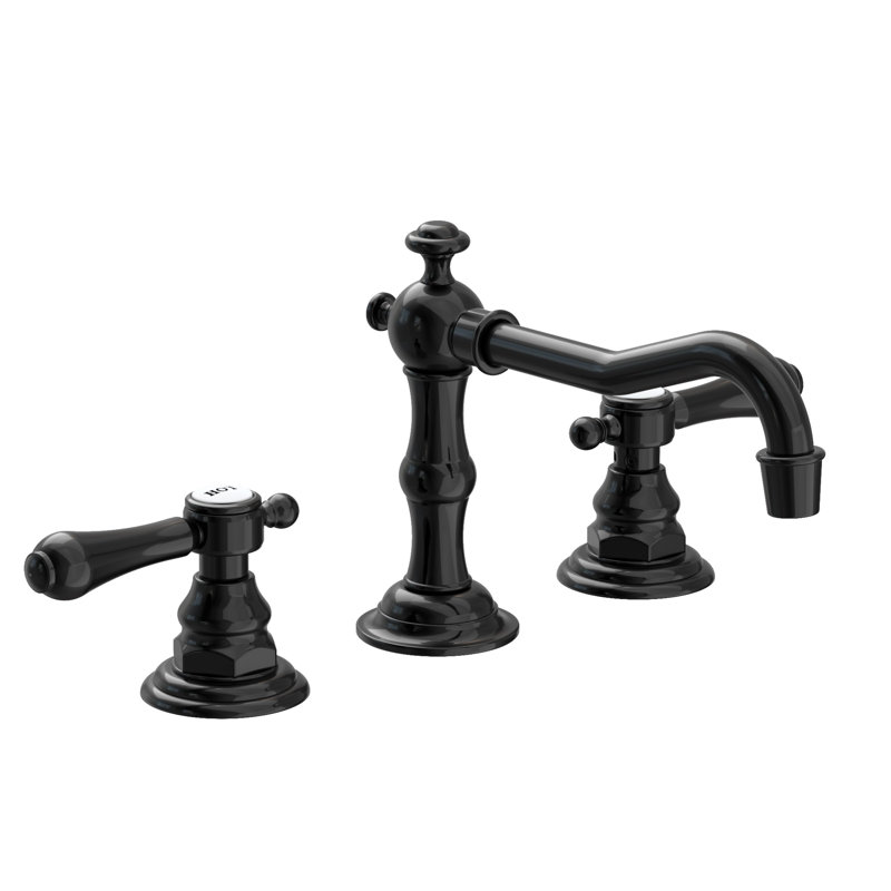 Chesterfield Widespread Bathroom Faucet with Drain Assembly, Gloss Black