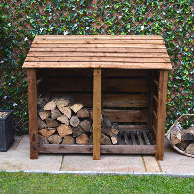 150cm W x 80cm D Solid Wood Log Store, Rustic Brown