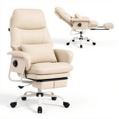 Reclining Office Chair with Faux Leather Upholstery, 4 Position Backrest and Retractable Footrest