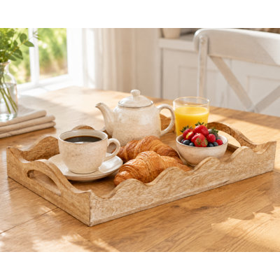 Hand-Carved Mango Wood Serving Tray with Handles