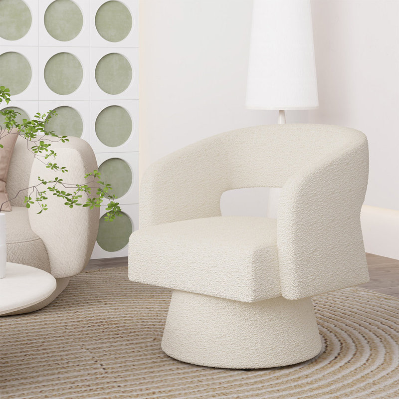 Fauteuil d'appoint pivotant en tonneau, fauteuil rembourré Teddy & Chenille avec base pivotante à 360 ° pleine perle, mobilier d'appoint moderne pour salon, chambre à coucher et meuble-lavabo