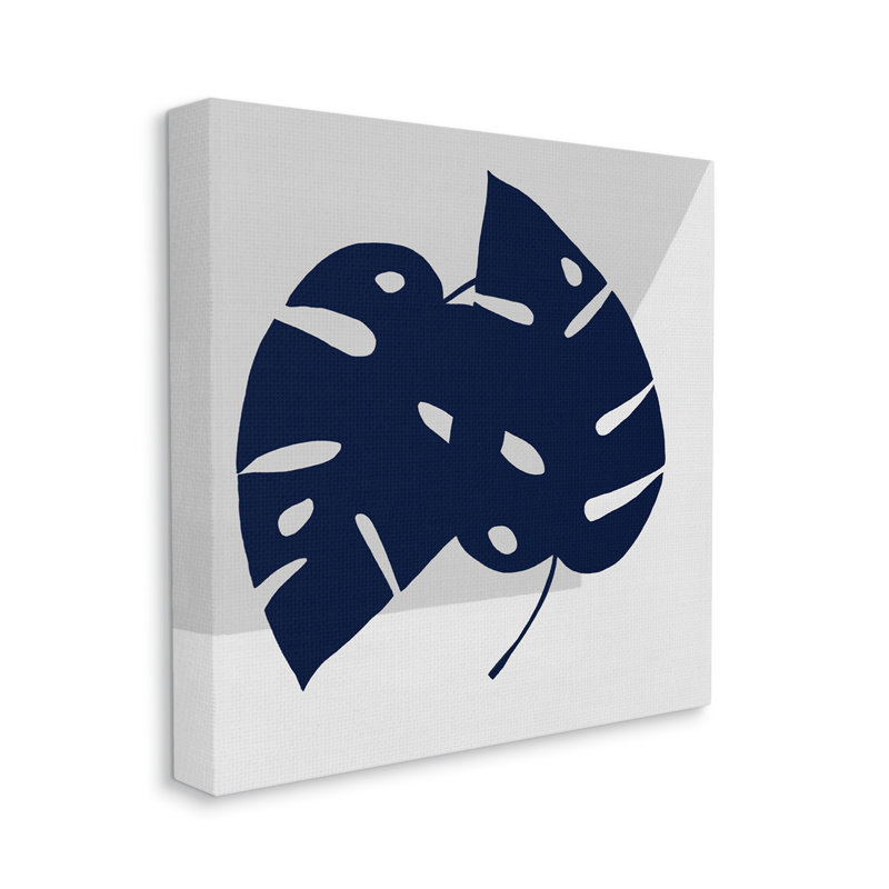 «Blue Monstera Leaf Silhouettes Geometric Grey Angles» par Ruth Fromstein - impression, Toile tendue