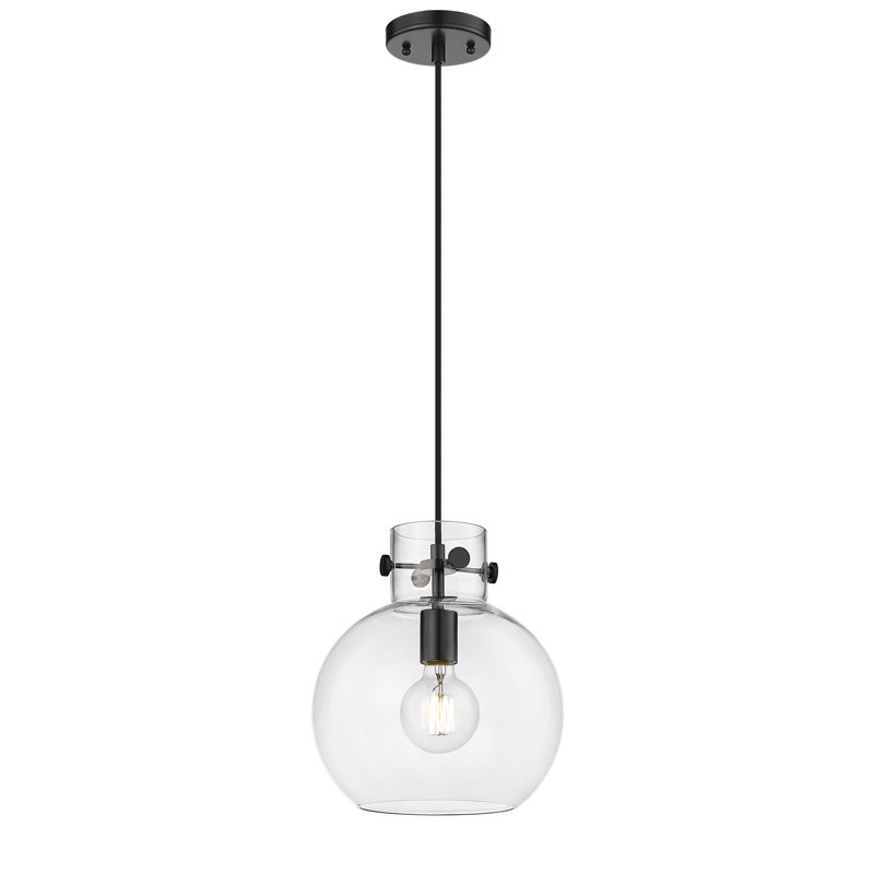 Luminaire suspendu à cordon 1 lumière 10 po Lantz, H 11,13 po x l 10 po x P 10 po, Transparent, Noir mat