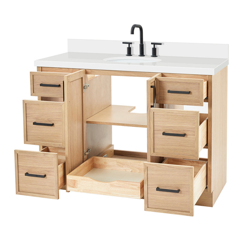 ARIEL Kelly 49 Single Sink Bathroom Vanity with Pure Quartz Top, Oak