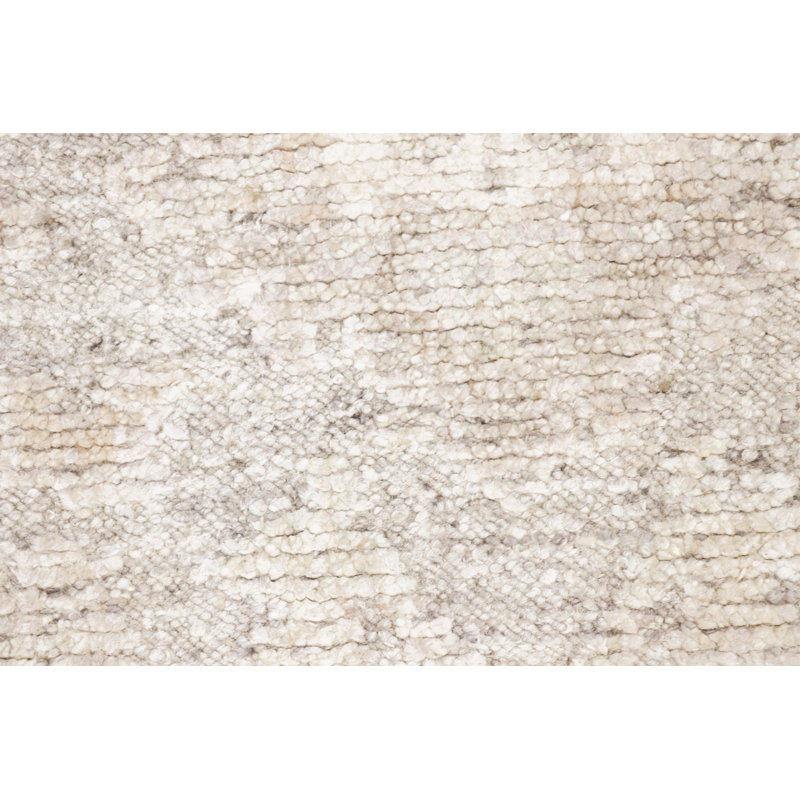 Oushak Hand-Knotted Silver Wool Area Rug, Runner 2'9" x 11', Cream