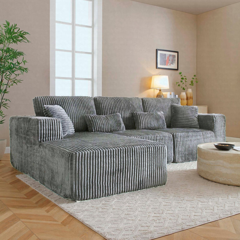 Canapé modulaire en forme de L 109 po avec assise profonde et méridienne gauche 109 po, Gris