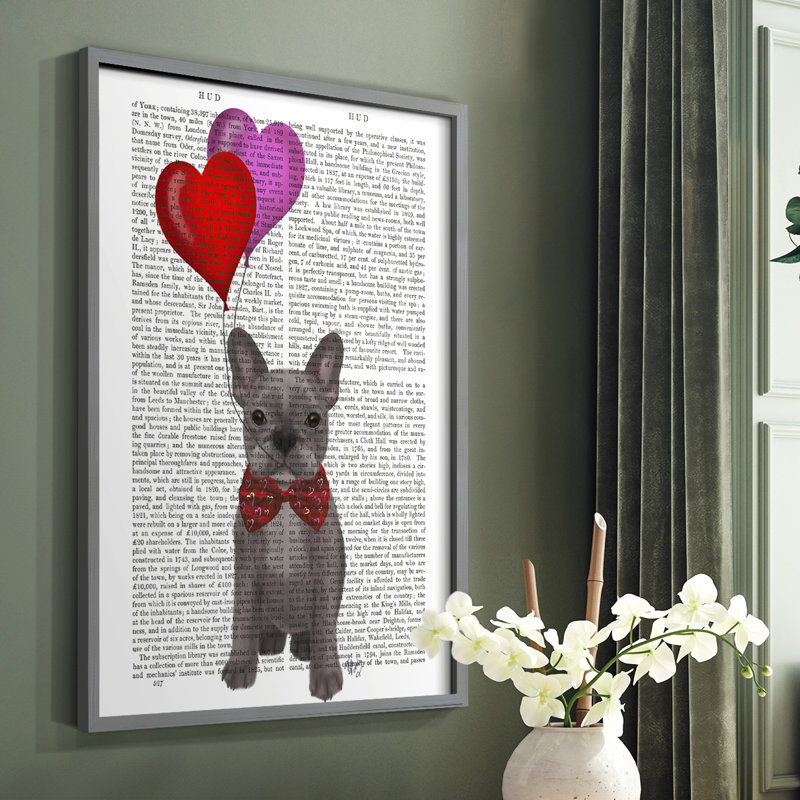 Bouledogue français et ballons français, reproduction encadrée, Gris, H 10 po x l 8 po
