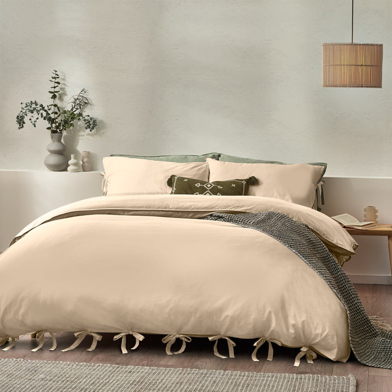 Thatcham Cotton Solid Colour Duvet Cover Set with Pillowcases, UK Kingsize + 2 Standard Pillowcase, Beige