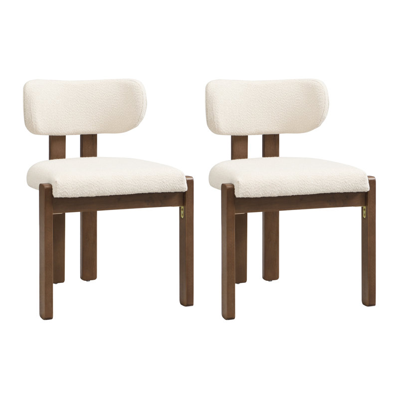 Boucle Upholstered Side Chair in Beige, 2, Brown