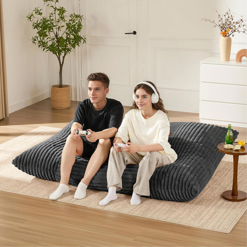 Ergonomic Striped Bean Bag Chair For Full-Body Relaxation And Cozy Home Lounging