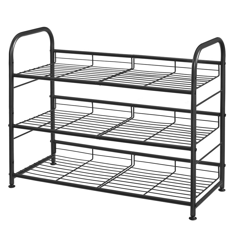 3 Tier 12 Pairs Shoe Rack Metal Shoe Shelf with Adjustable Tilt Angle, 19.5" H x 27" W x 10.8" D, Black