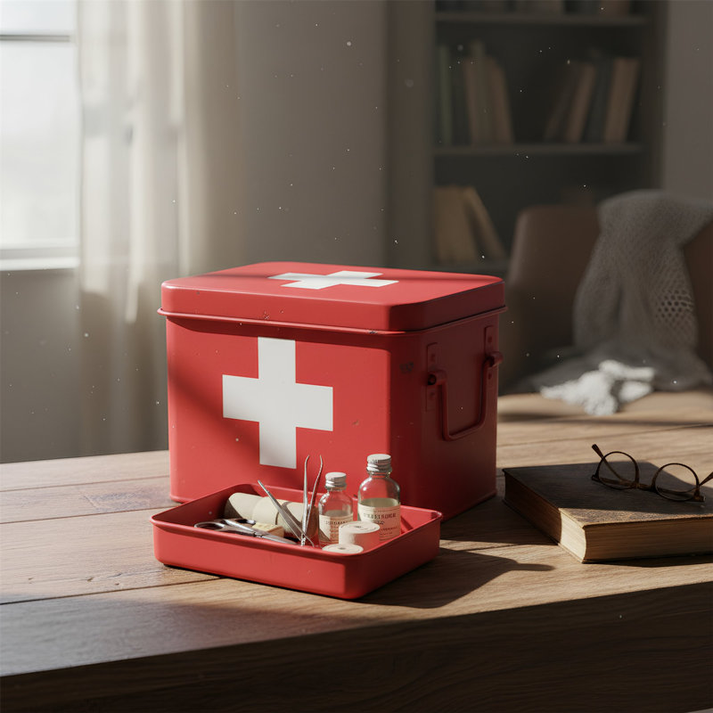 Harbour Housewares - Vintage Metal First Aid Box - 23cm, Red