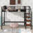 Twin-Sized Metal Loft Bed, Features Upper Grid Storage Shelf And Ladder With Side Compartments-1935162052