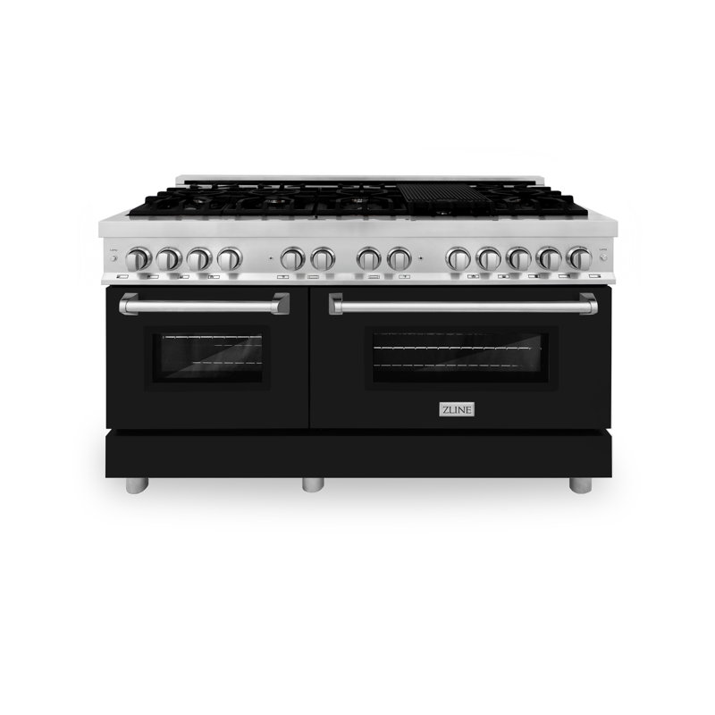 ZLINE 60 In. 7.4 Cu. Ft. Legacy Dual Fuel Range with Gas Cooktop 2 Electric Convection Ovens, Black Matte Stainless Steel