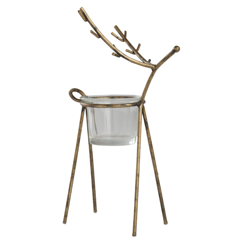 Metal Tealight Holder, 4.92" H x 8.27" W x 3.74" D, Gold