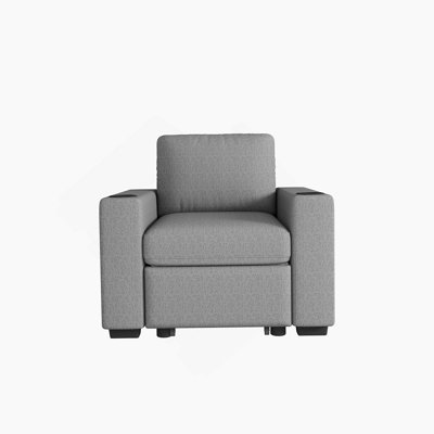 Canapé-lit convertible moderne avec ports USB, porte-gobelets et revêtement en chenille pour espaces de vie compacts.