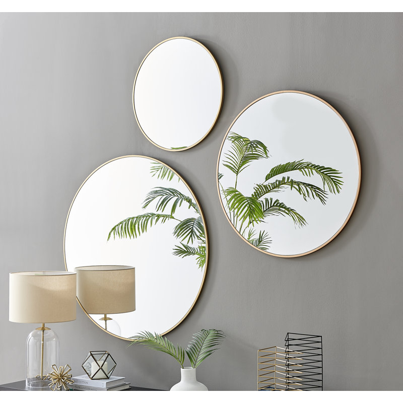 Alcantera Metal Frame Round Wall Mirror - Simple and Elegant Modern Design, Gold, 39.37" x 39.37"