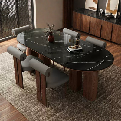 Elegant Oval Faux Marble Dining Table