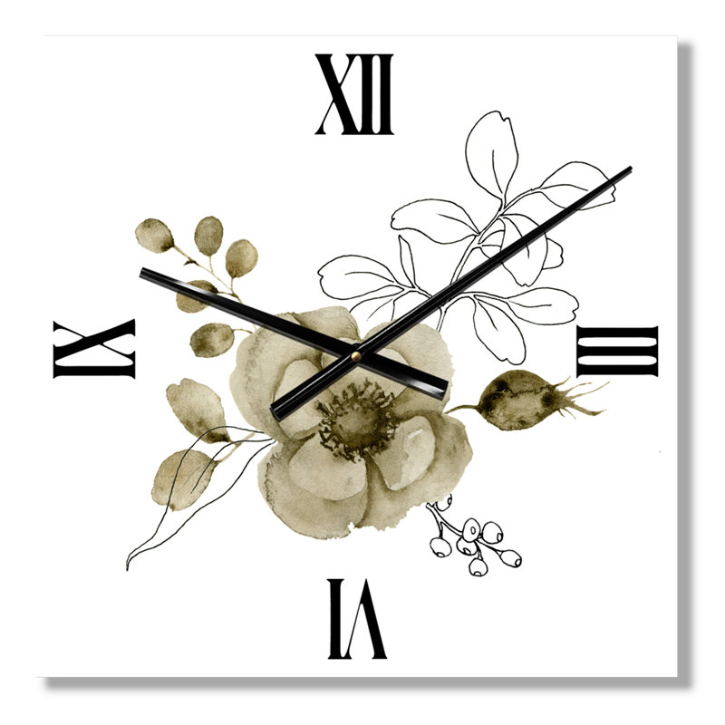 Horloge murale anémone bouquet de fleurs avec branches d'eucalyptus II, Grand