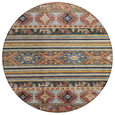 8' Round Tribal Washable Indoor Outdoor Area Rug