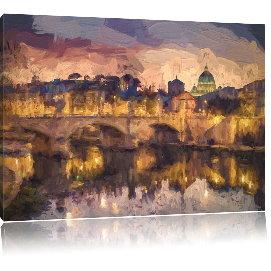 Leinwandbild "Rom an der Tiber in Richtung Kathedrale St. Peter", Grafikdruck