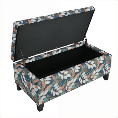 Repose-pieds, rangement rembourré classique avec charnières souples pour le salon | Noir | Cadre en bois