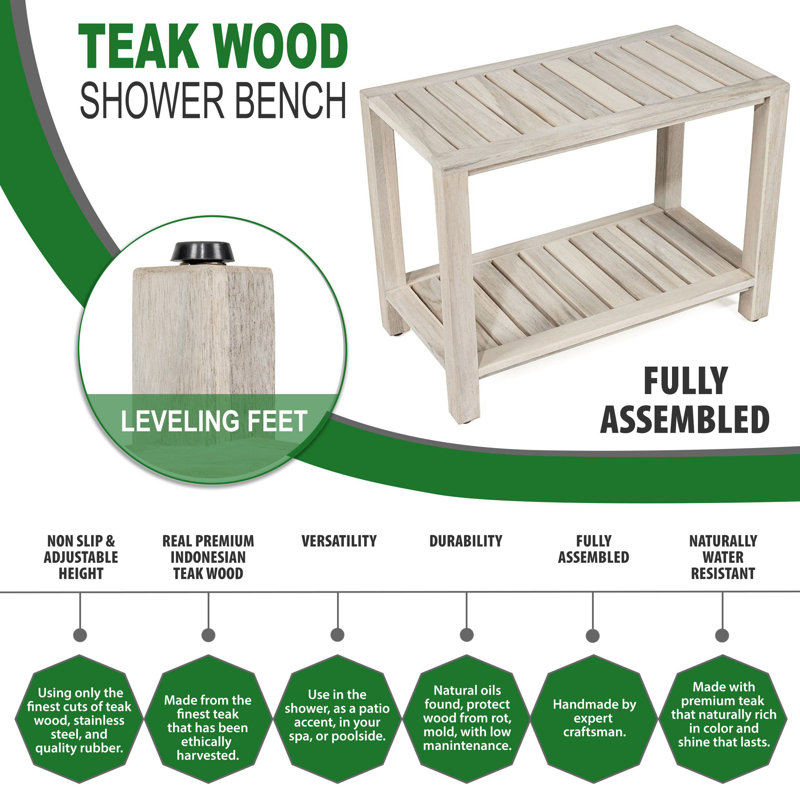 24 in. W Teak Shower Bench