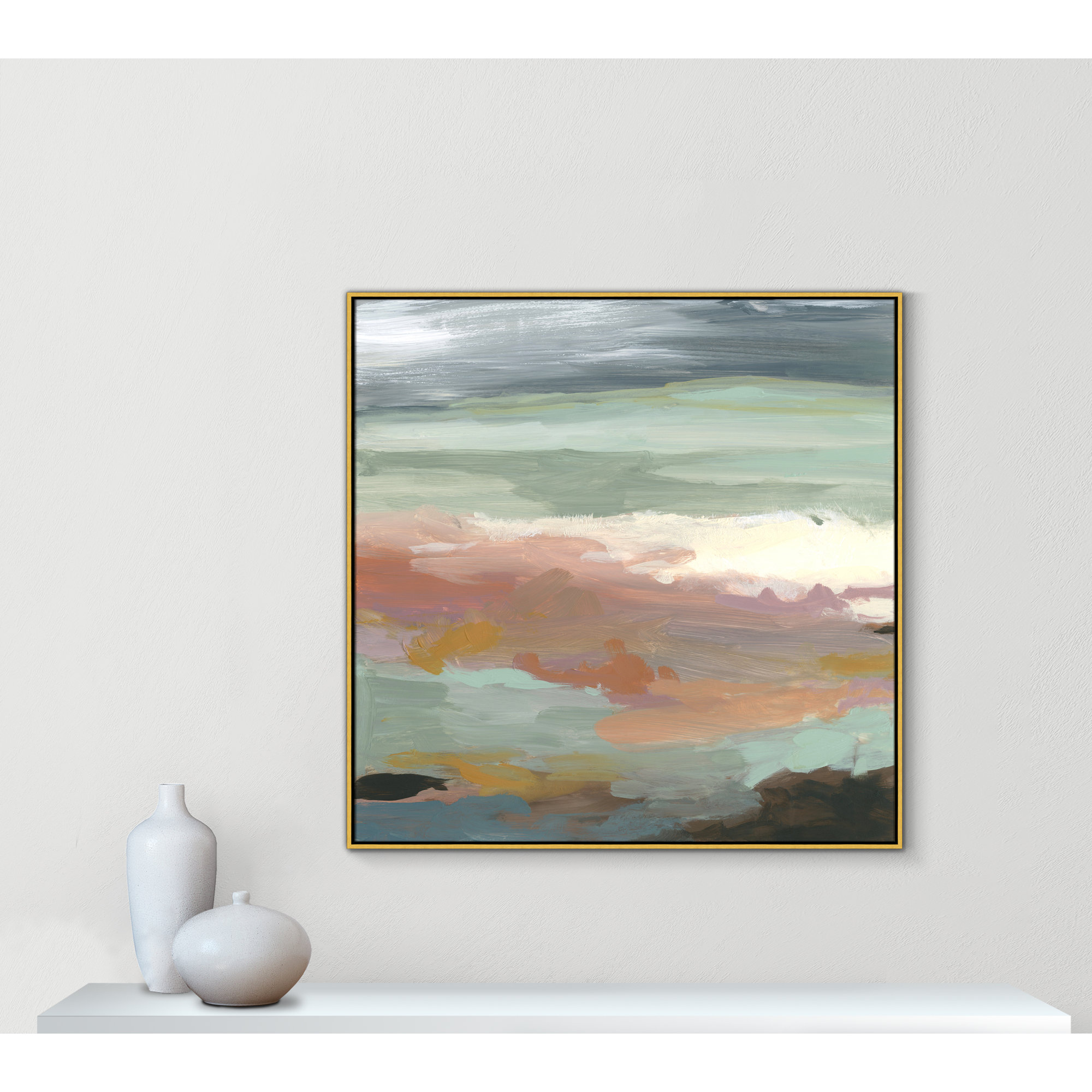 Ocean Bluffs by Carol Robinson - Painting Print on Paper, Picture Framed Canvas, 46.5" H x 46.5" W, Gold