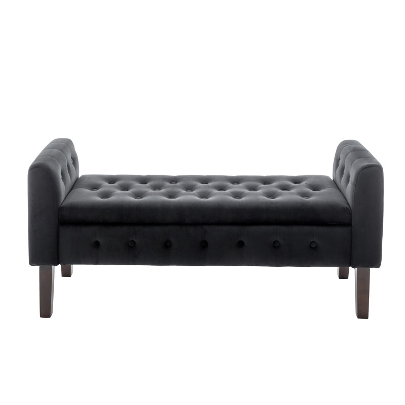 Banc de rangement en velours Granie avec pieds en bois, Noir