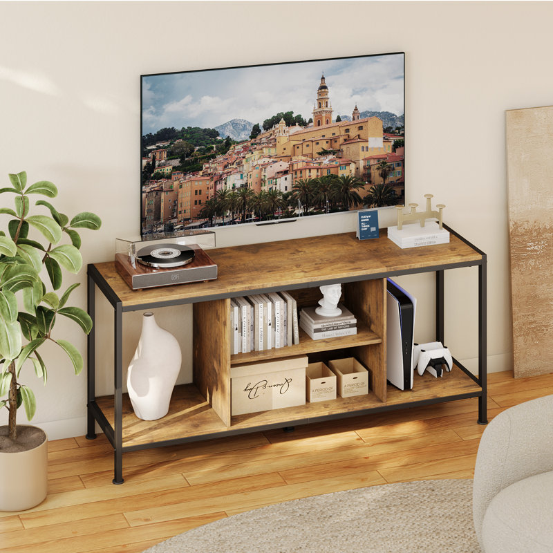 Industrial TV Stand for 65 Inch TV, Entertainment Center with Cable Management & Open Shelves, Rustic Media Console Table for Living Room, Bedroom & Apartment